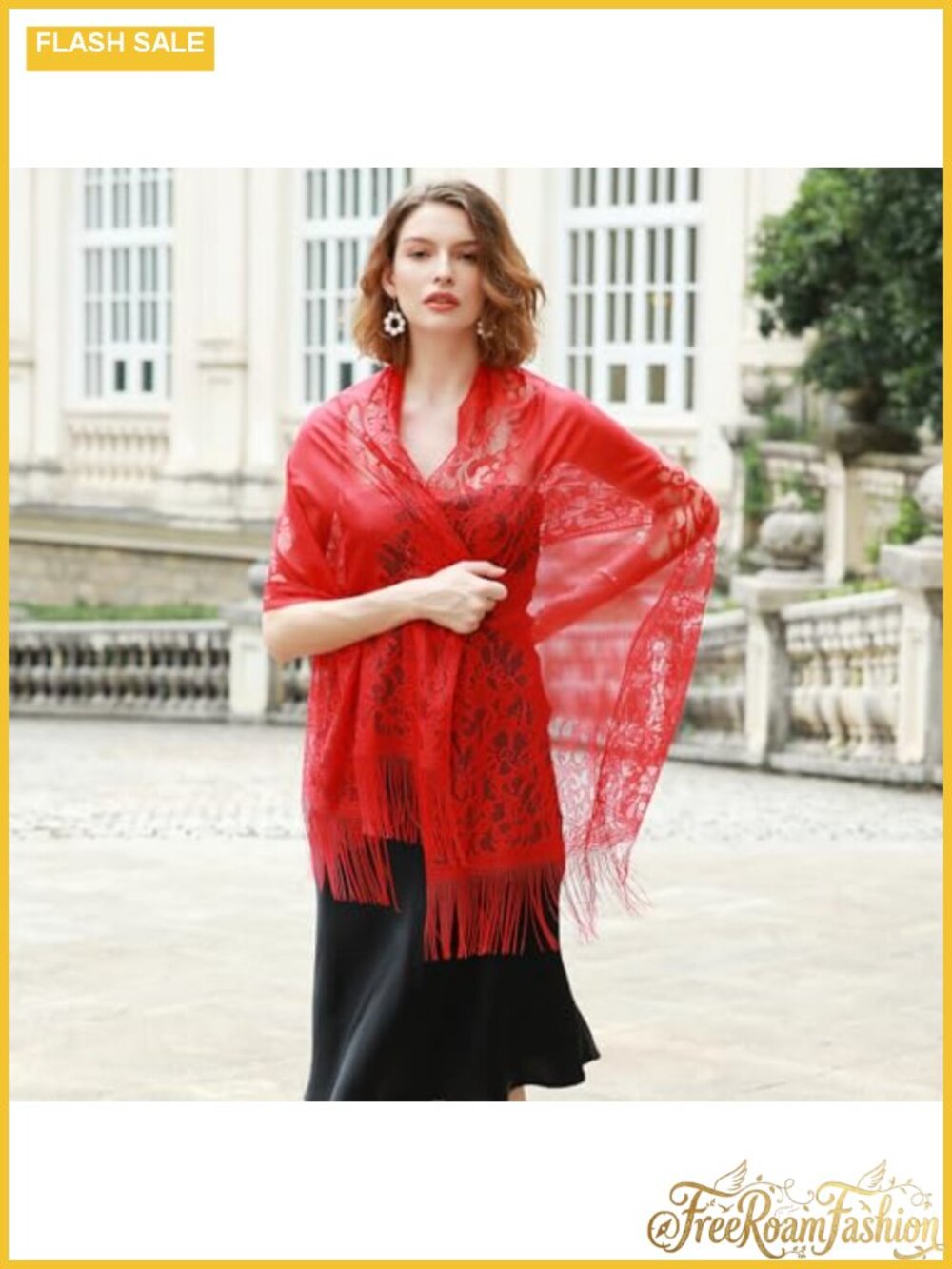 Lace Shawl Wedding Wrap with Fringe for Bridal Evening Dress